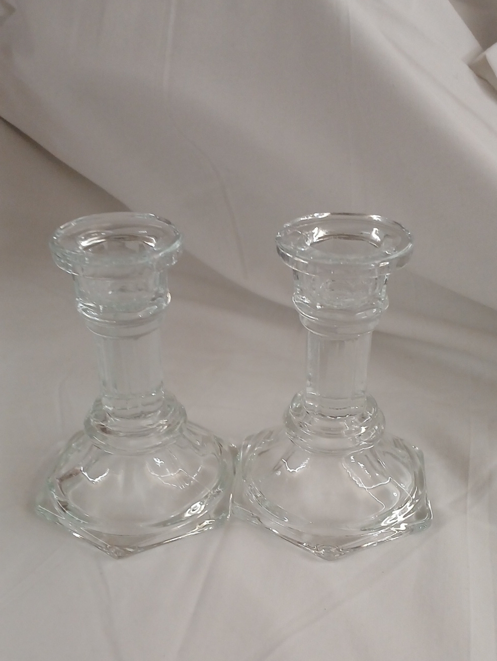 Clear Glass Candle Holders - Pair